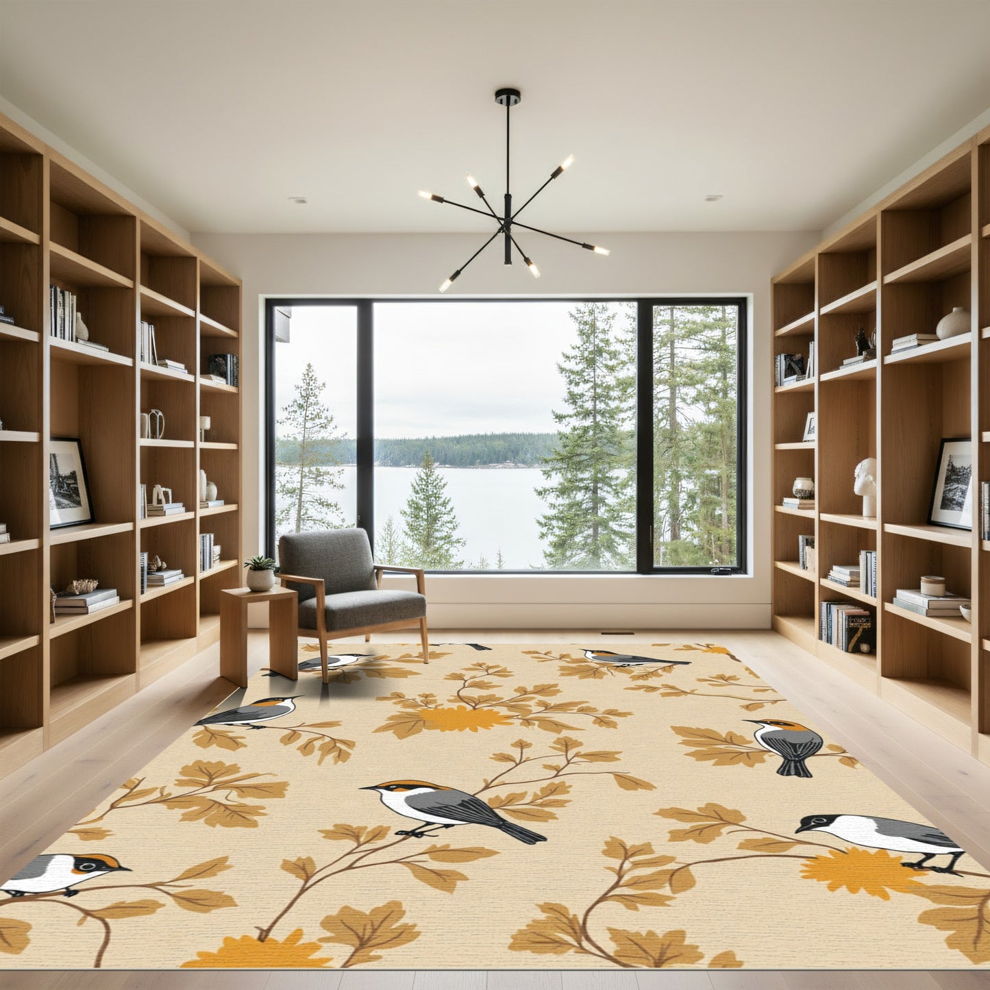 Amber Birds on Golden Branches Rug