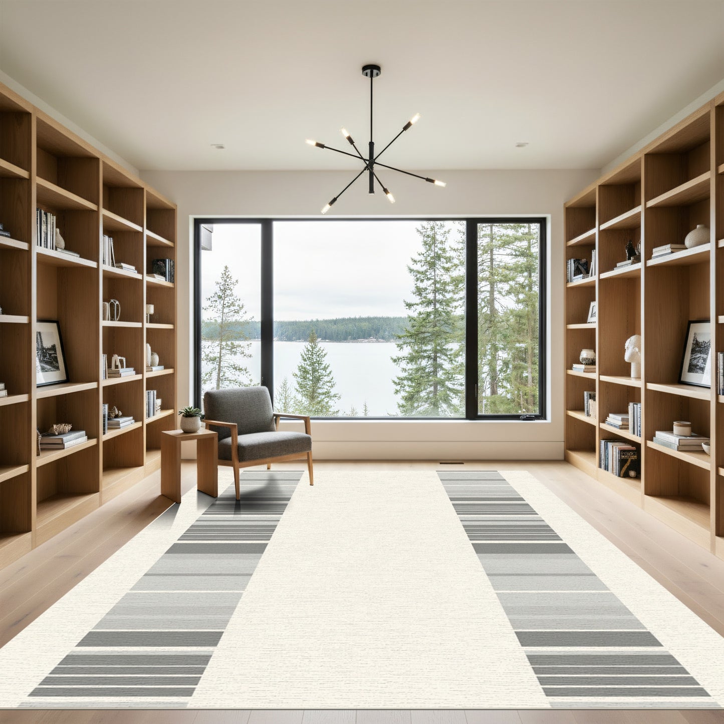 Modern Gray Stripe Gradient Composition Rug