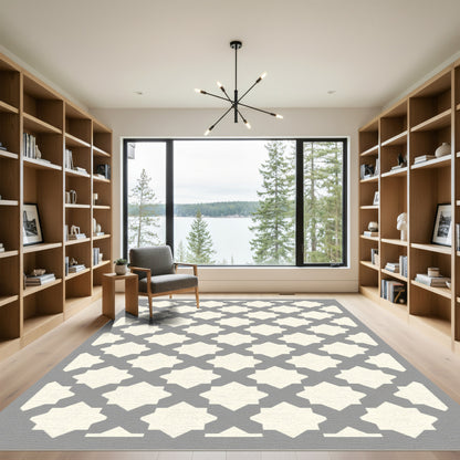 Gray Cream Geometric Lattice Rug
