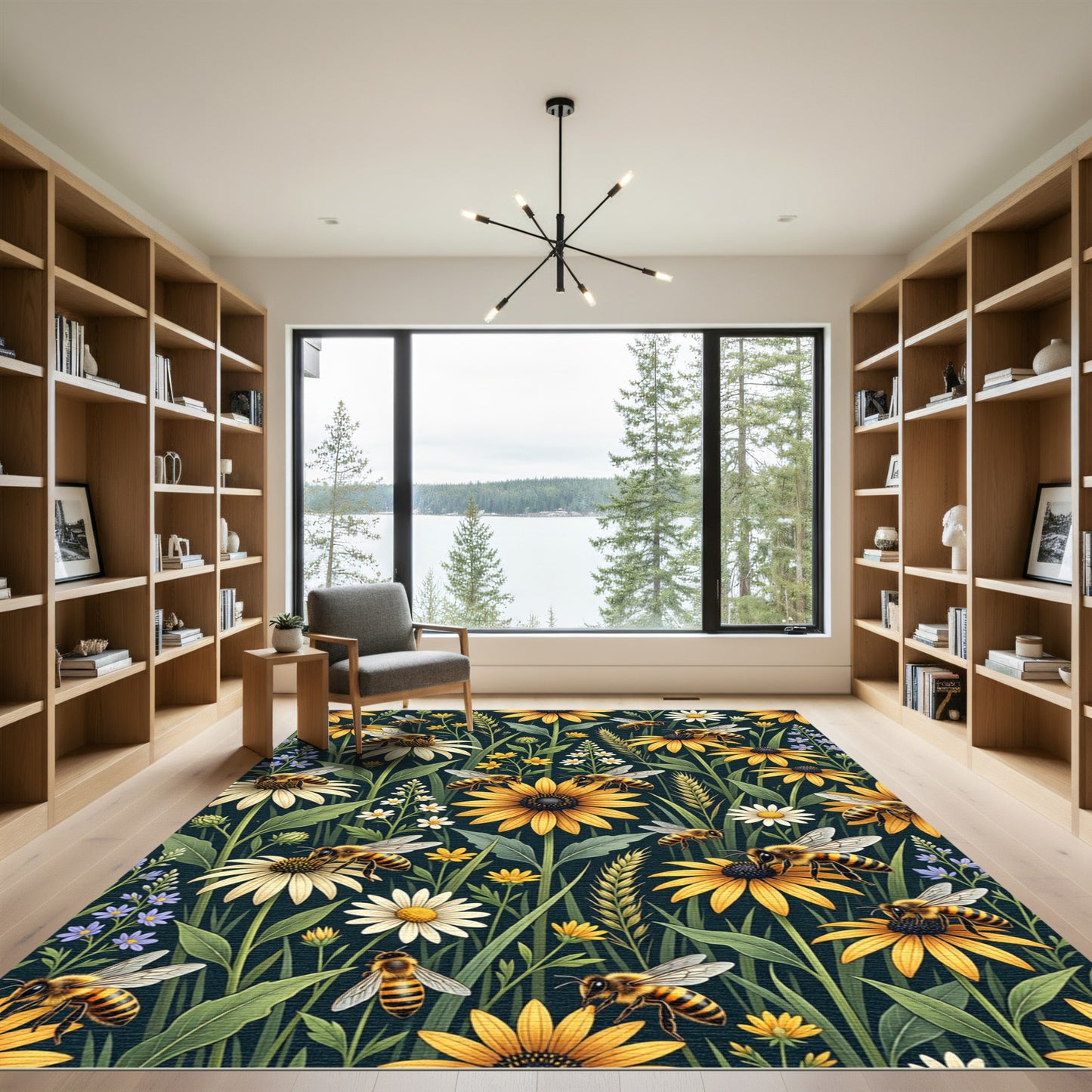 Honeybee Meadow Yellow Floral Field Rug
