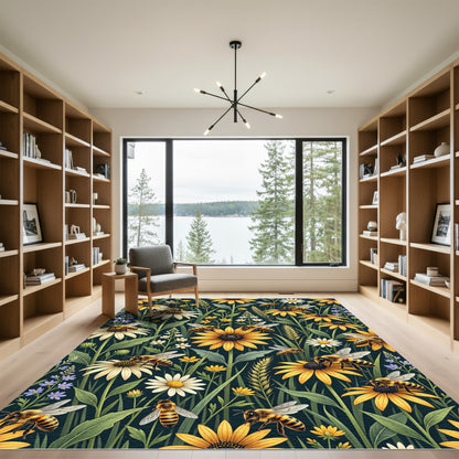 Honeybee Meadow Yellow Floral Field Rug