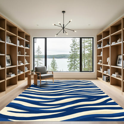 Navy Blue Cream Wavy Stripe Rug