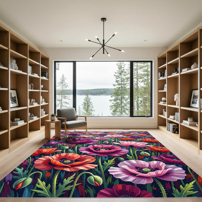Vibrant Poppy Field Floral Medley Rug