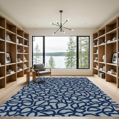 Abstract Blue Gray Red Organic Shapes Rug