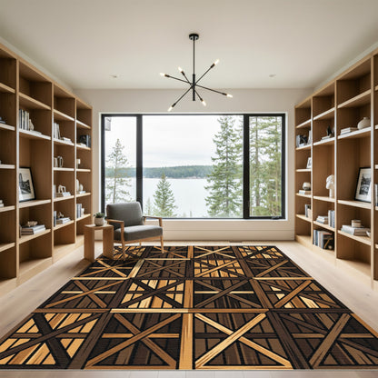 Rustic Dark Brown Wood Lattice Rug