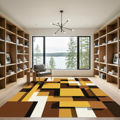 Modern Golden Ochre Abstract Geometric Block Rug