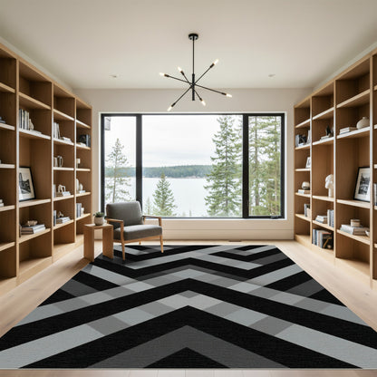Monochromatic Gray Geometric Chevron Rug