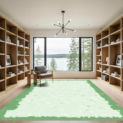 Soft Green Square Pixelated Border Rug