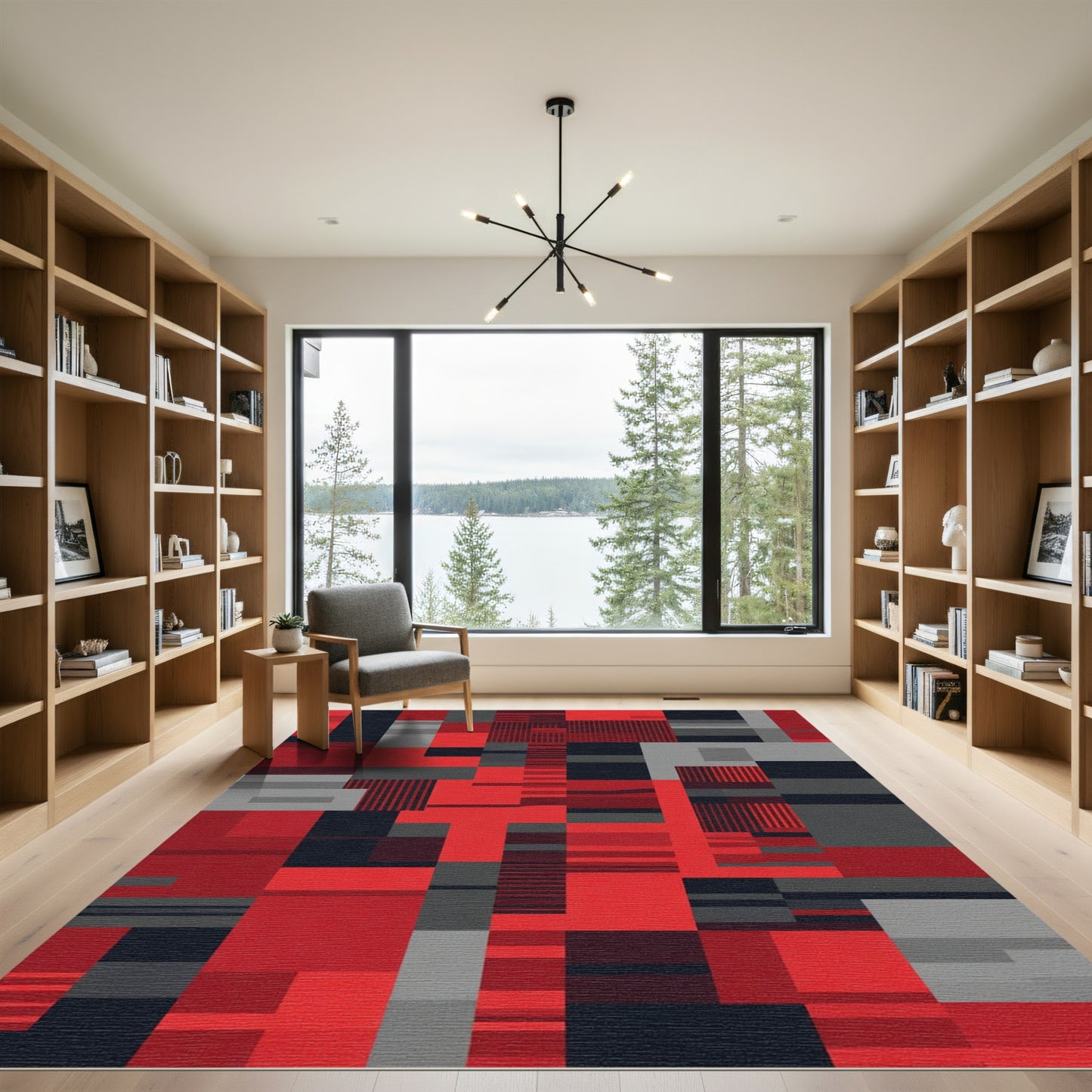 Red Black Gray Geometric Composition Rug