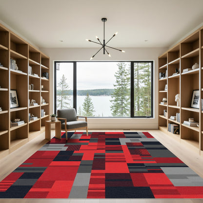 Red Black Gray Geometric Composition Rug