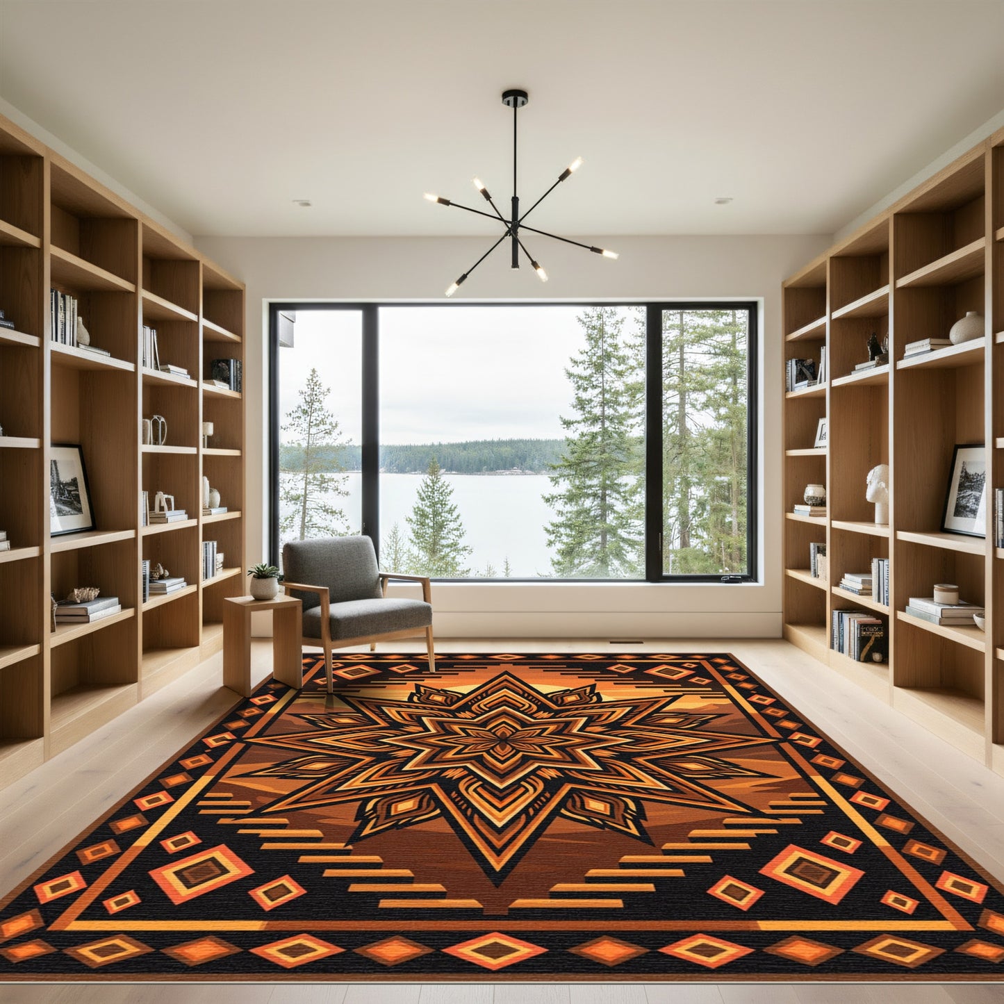 Amber Celestial Geometric Sunburst Medallion Rug