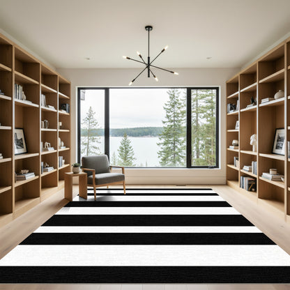 Crisp Black White Parallel Bands Rug