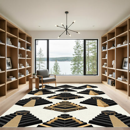 Black Gold Layered Pyramid Composition Rug
