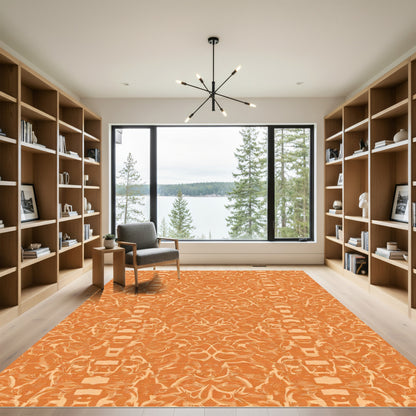 Orange Swirl Floral Medallion Rug