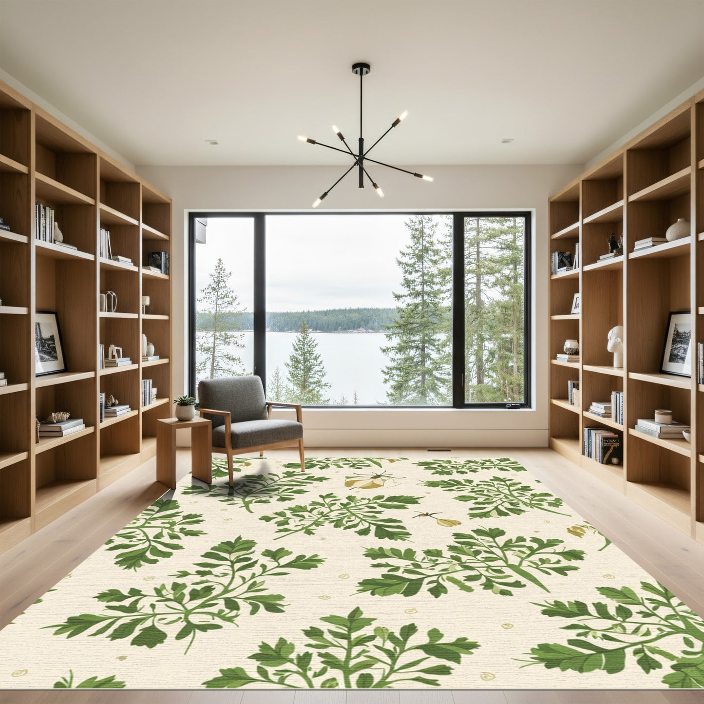 Green Herb Botanical Cream Rug