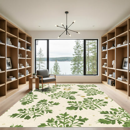 Green Herb Botanical Cream Rug