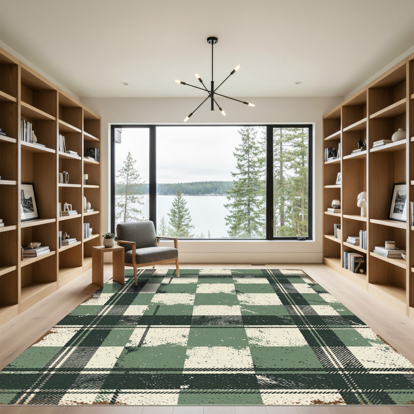 Distressed Sage Green Plaid Checkered Rug