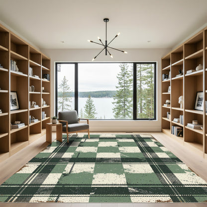 Distressed Sage Green Plaid Checkered Rug