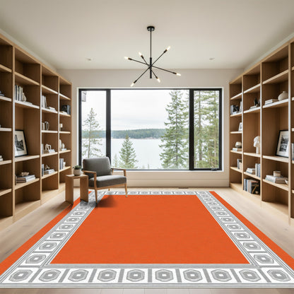 Orange Geometric Hexagon Border Rug