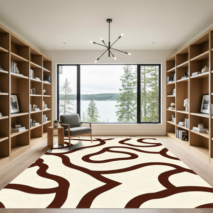 Organic Cream Sepia Wavy Lines Rug
