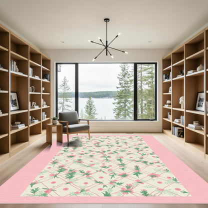 Delicate Pink Floral Lattice Rug