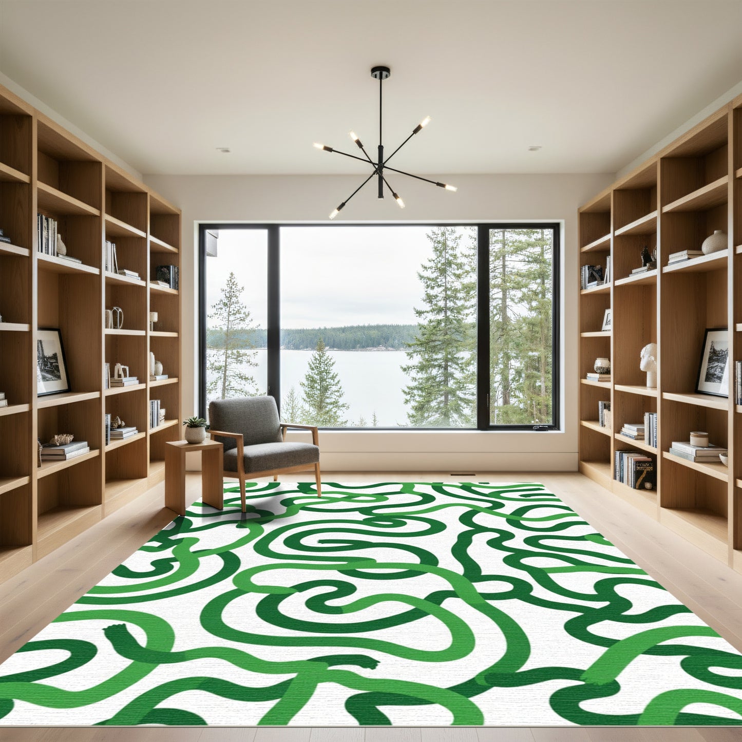 Green Swirling Vine Abstract Rug
