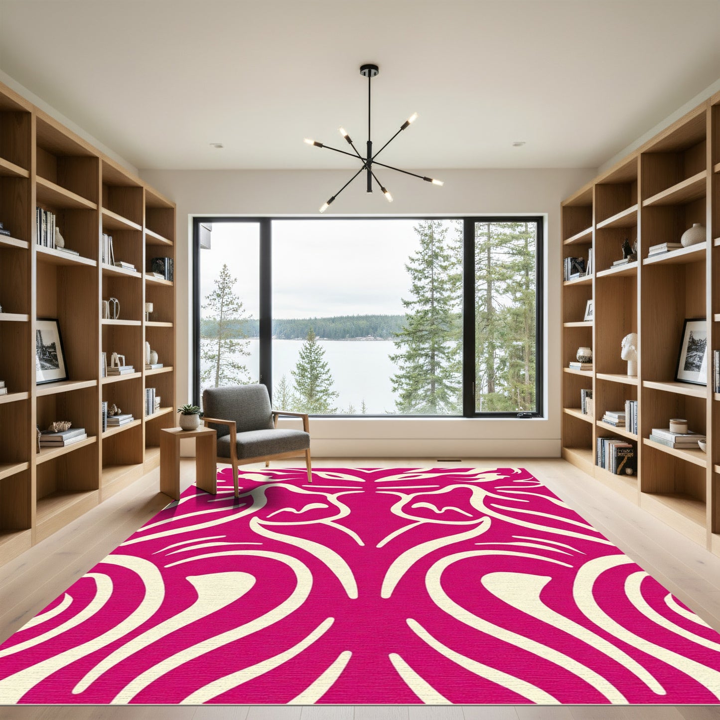 Bold Magenta Cream Abstract Swirls Rug