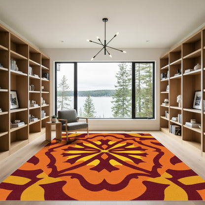 Crimson Amber Sunburst Medallion Rug
