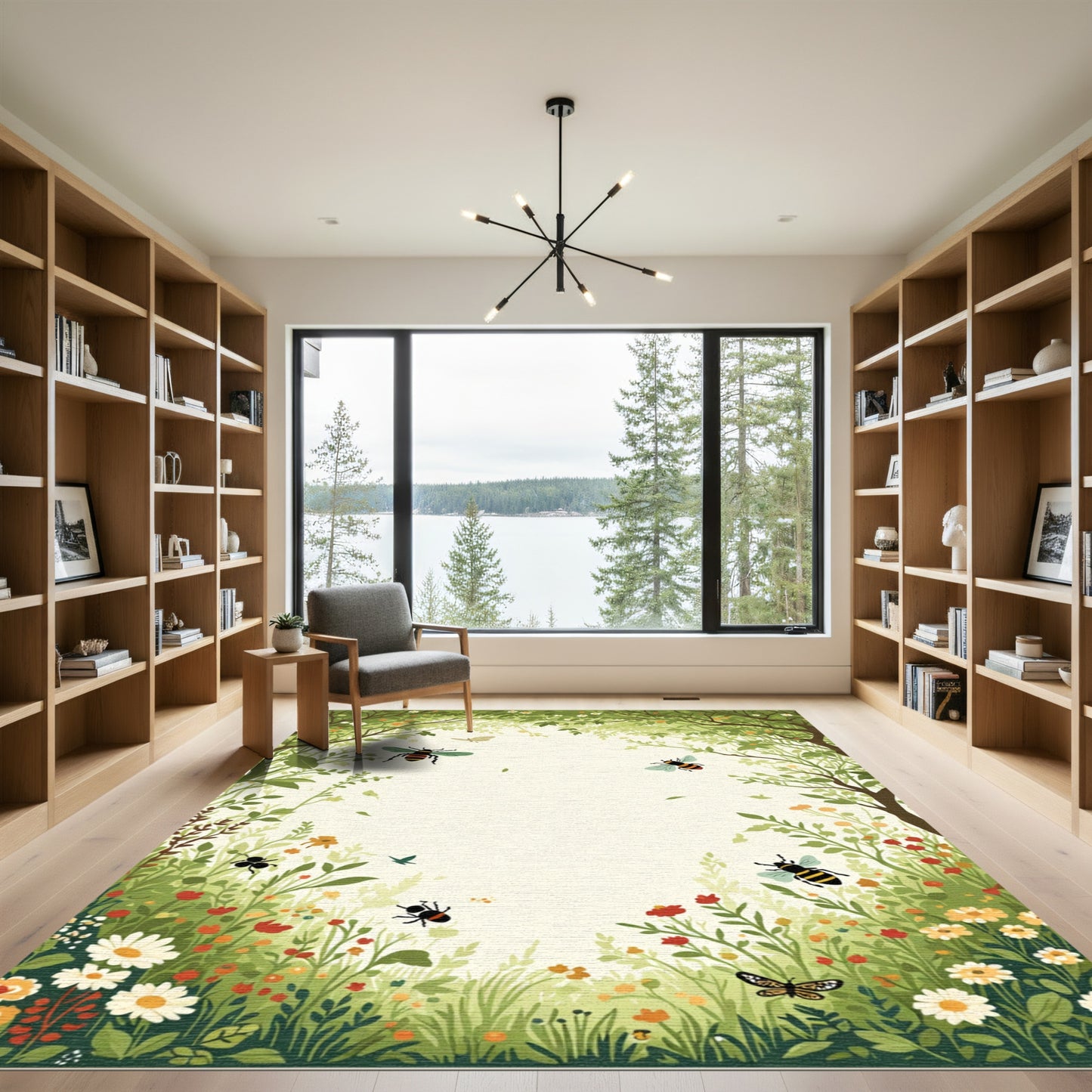 Whimsical Spring Garden Bees Butterflies Rug