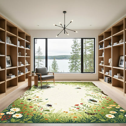 Whimsical Spring Garden Bees Butterflies Rug