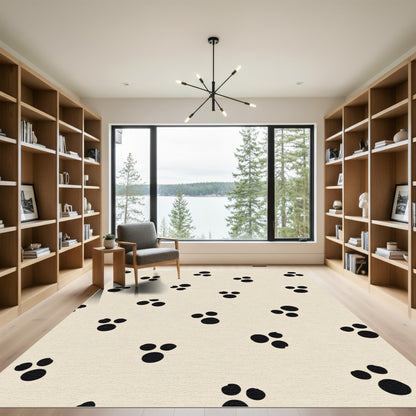 Cream Black Paw Spots Runner Rug
