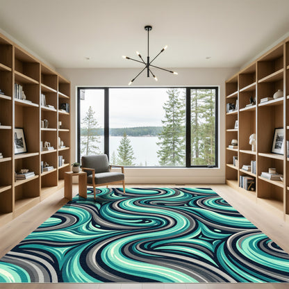 Teal Gray Abstract Swirl Rug