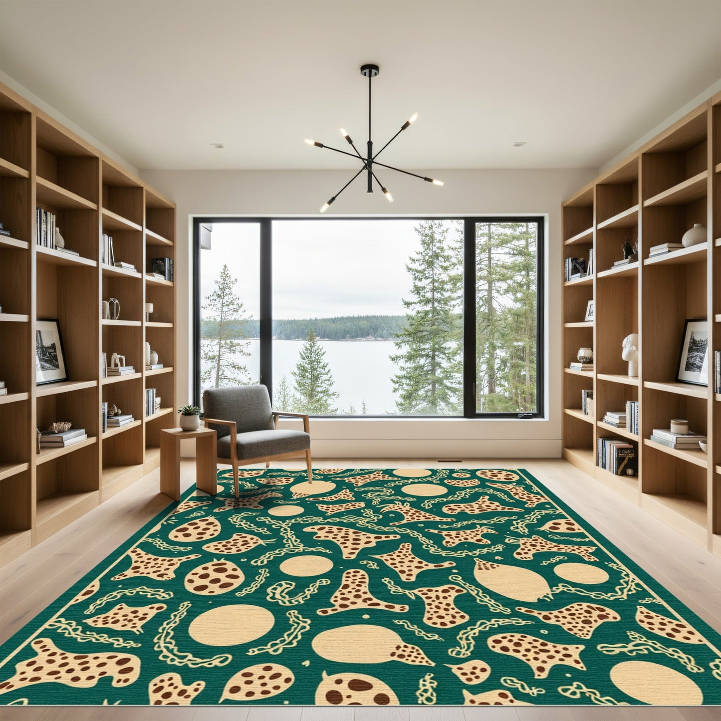 Deep Teal Cream Animal Blob Scatter Rug