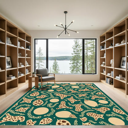 Deep Teal Cream Animal Blob Scatter Rug