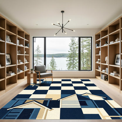 Geometric Navy and Cream House Abstract Rug
