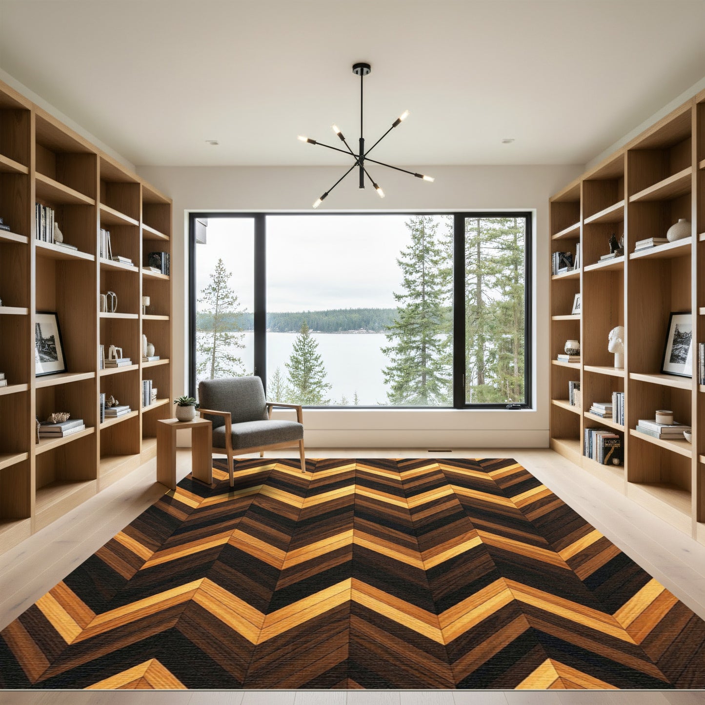 Rich Wood Toned Chevron Pattern Rug