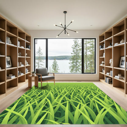 Lush Green Grass Field Texture Rug