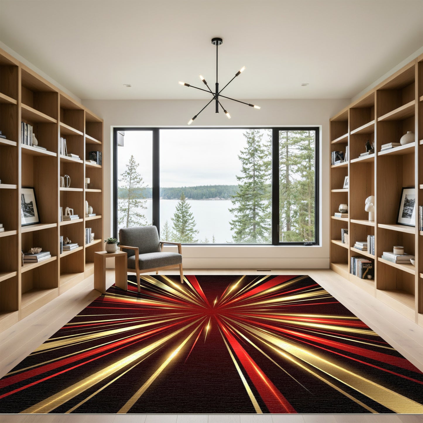 Radiant Gold Red Burst Rug
