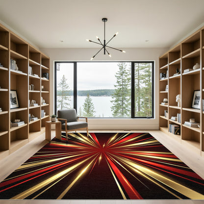 Radiant Gold Red Burst Rug