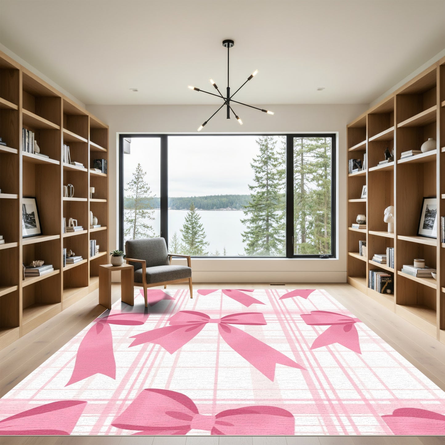 Sweet Pink Bow Plaid Repeat Rug