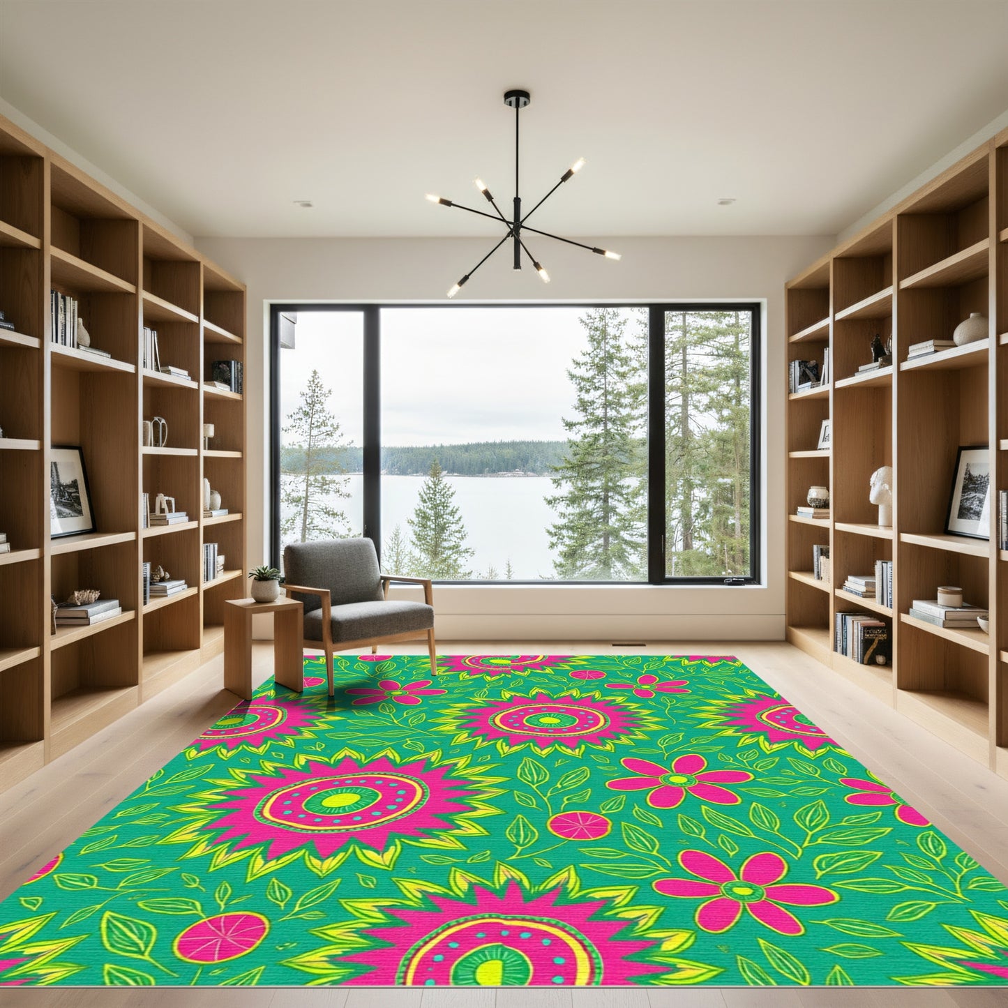 Vibrant Pink Yellow Floral Garden Rug