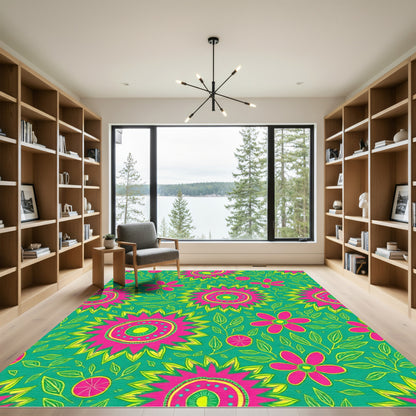 Vibrant Pink Yellow Floral Garden Rug