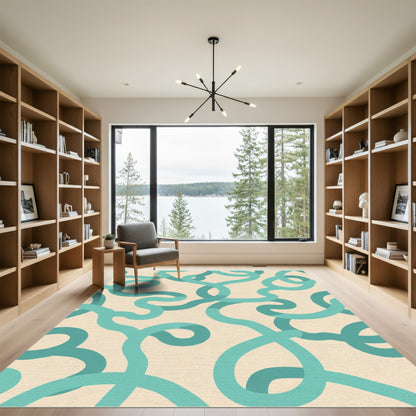 Teal Swirls On Cream Background Rug