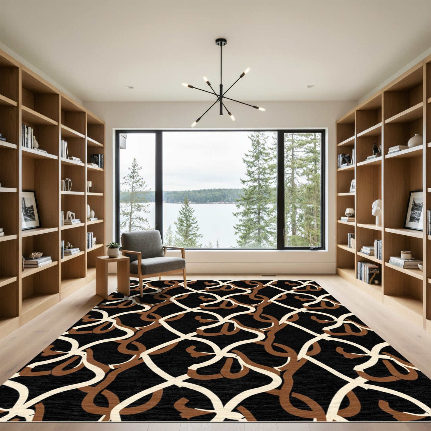 Abstract Interlocking Swirls Black Rug