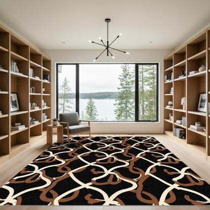 Abstract Interlocking Swirls Black Rug