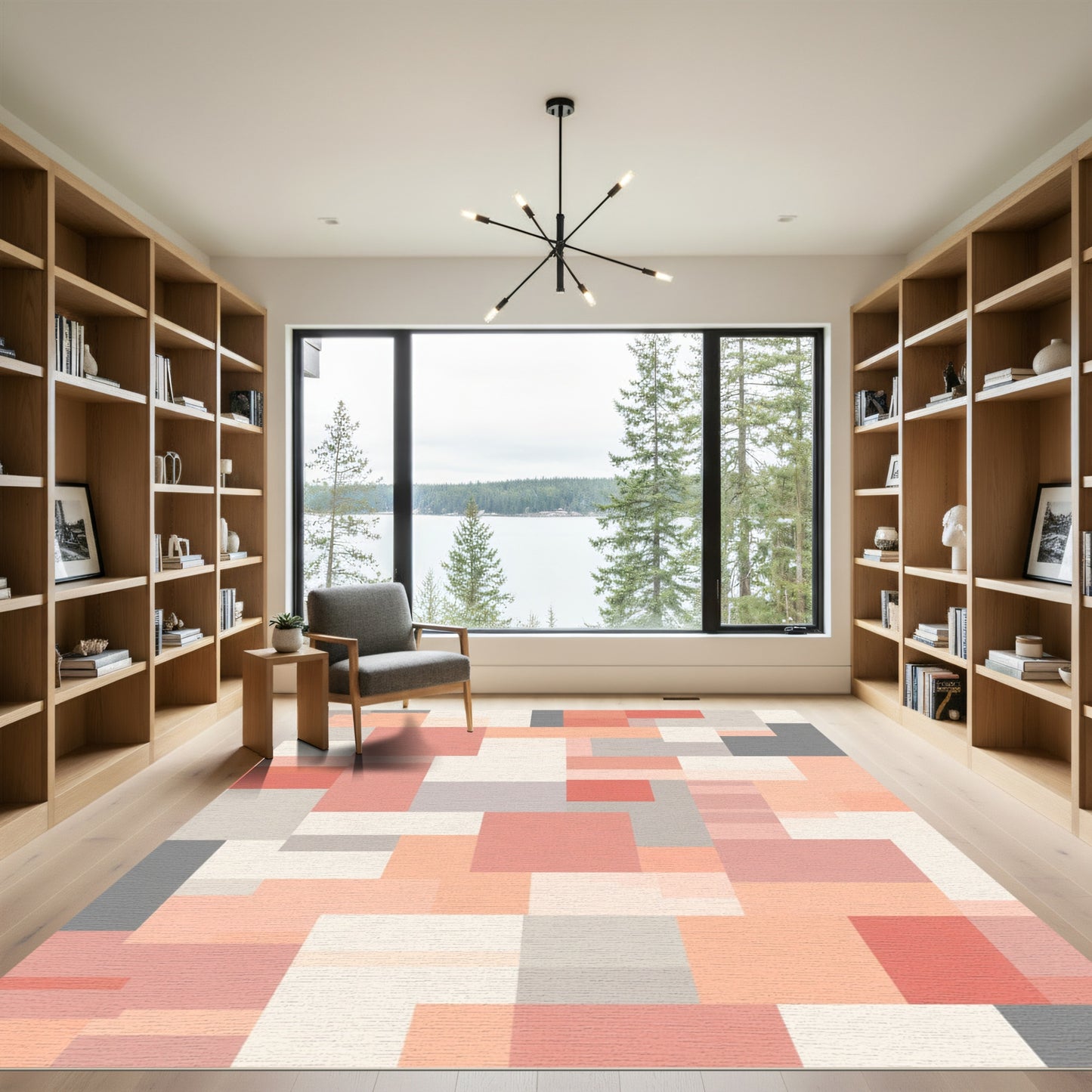 Soft Coral Geometric Block Rug