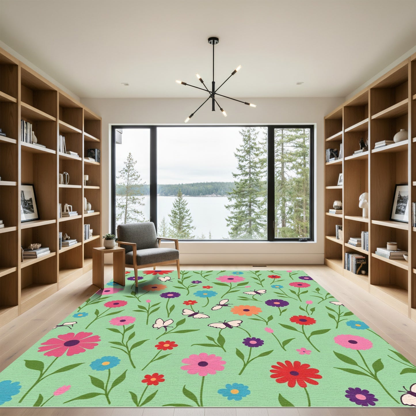 Bright Flower Garden Butterfly Meadow Rug