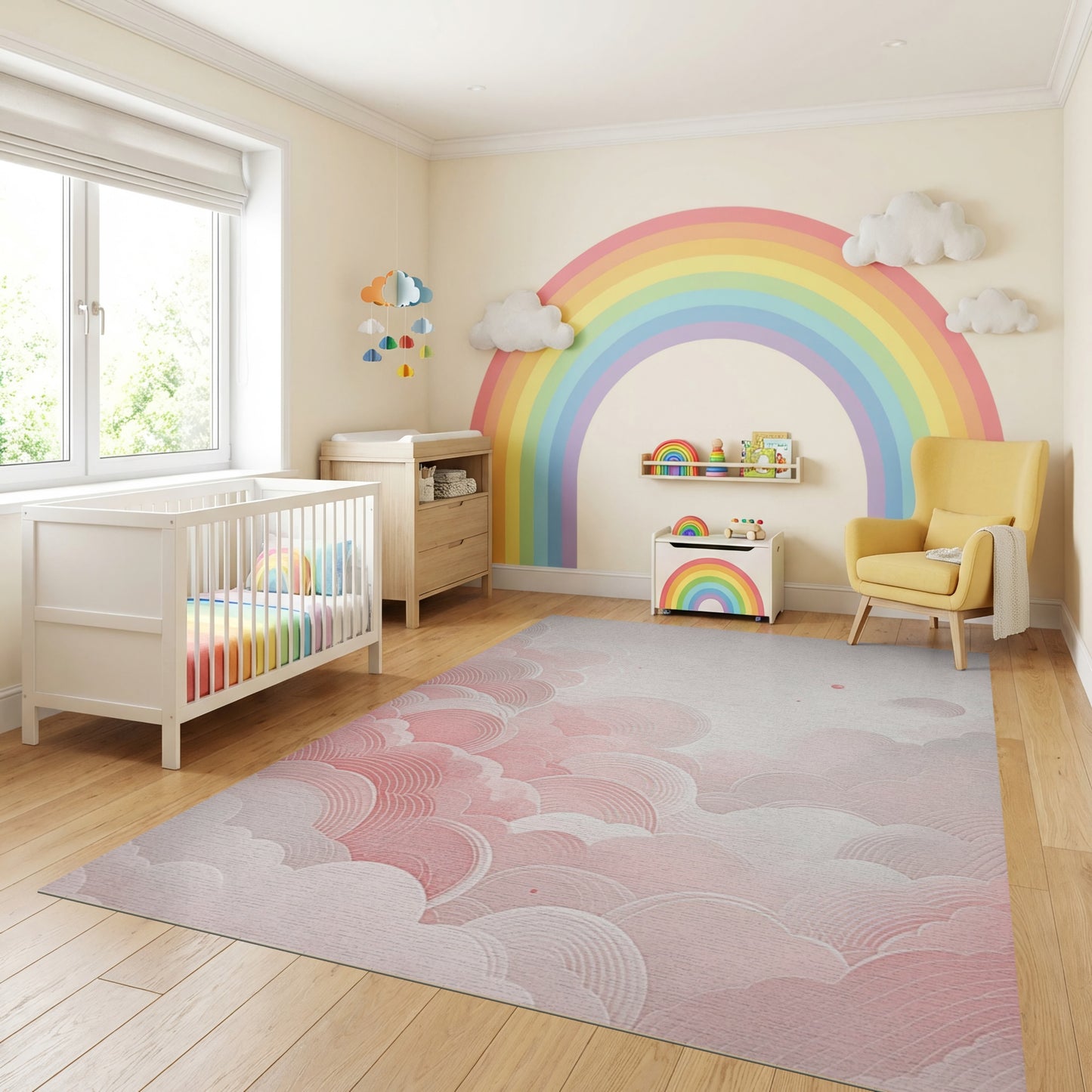 Dreamy Blush Gray Clouds Rug