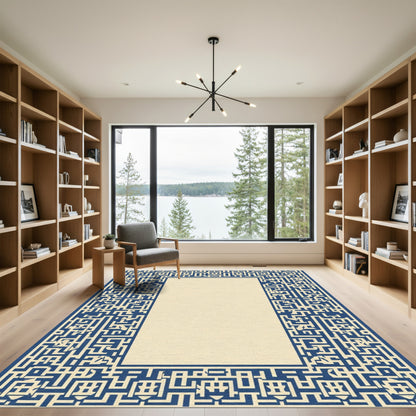 Navy Cream Maze Frame Rug