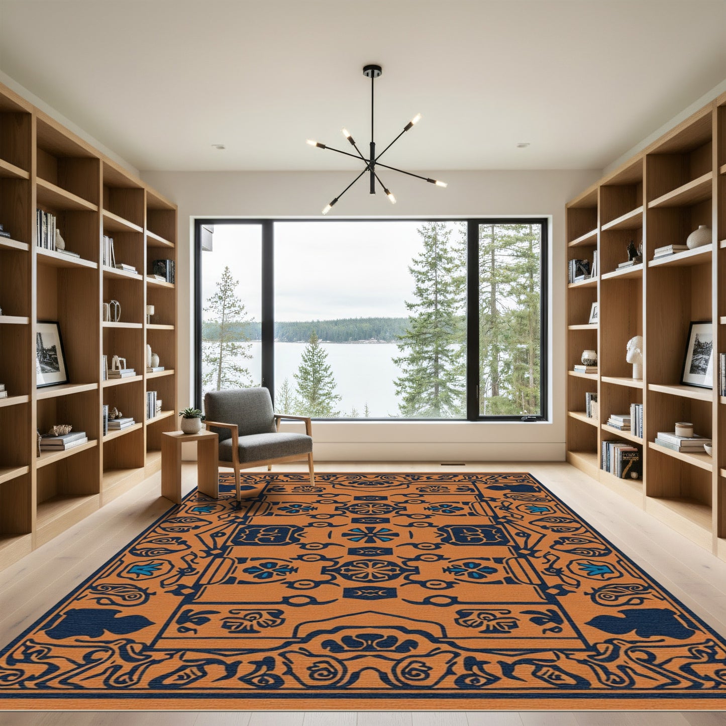 Amber Blue Floral Medallion Layout Rug